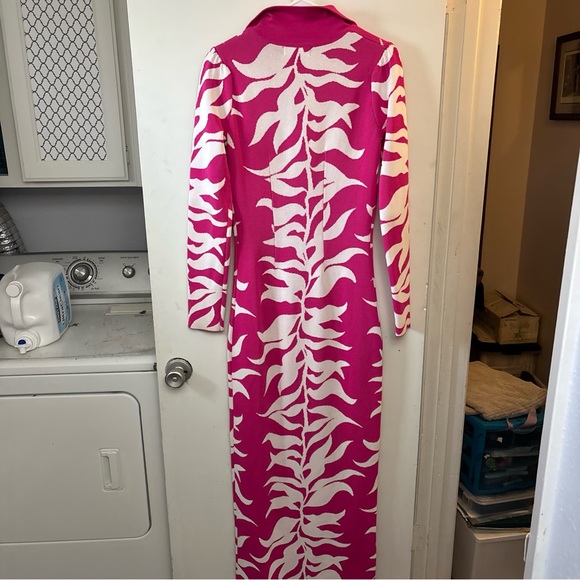 Hanifa Soraya Maxi Pink White Long Sleeve Thick Knit Long Wiggle Dress Size M - Picture 6 of 7